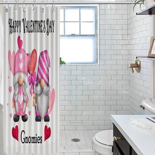 Shower Curtain Happy Valentine's Day Gnomies Shower Curtain Set with Hooks Romantic Gnome Couple Rustic Bathroom Curtain Home Bathroom Decorations 35x70 Inch