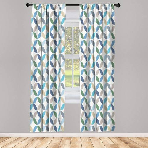 Ambesonne Geometric Circle Window Curtains, Pastel Color Effects Oval Point Old Linked Stripes Contrast New Band, Lightweight Decorative Panels Set of 2 and Rod Pocket, Pair of - 28" x 63", Green Blue