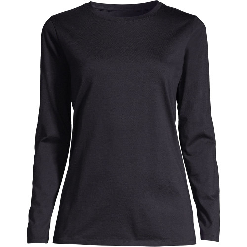 Lands' End Women Relaxed Supima Long Sleeve Crew Black Petite Large