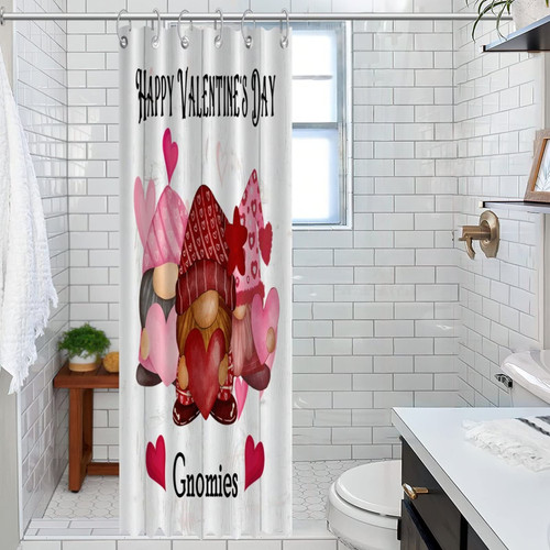 COVOME Shower Curtains Happy Valentine's Day Gnomies Bathroom Curtain Swedish Gnome Scandinavian Rustic Shower Curtain Home Bathroom Decorations 35x78 Inch