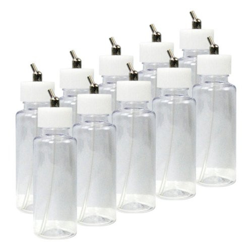 Master Airbrush Brand Box of 10-each TB-009 3.4-Ounce, (100cc) Plastic Bottles Jars Lid Adapter Dual-Action Siphon Feed Air Brush Depot Airbrushing Accessories, Works with Dual Action Master, Badger, Paasche Iwata Airbrushes