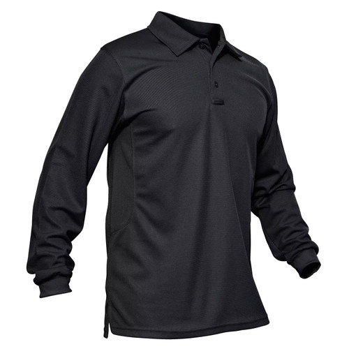 Men's Classic Fit Quick Dry Long Sleeve Polo Shirt in Black - Ideal for Hiking, Casual, & Work