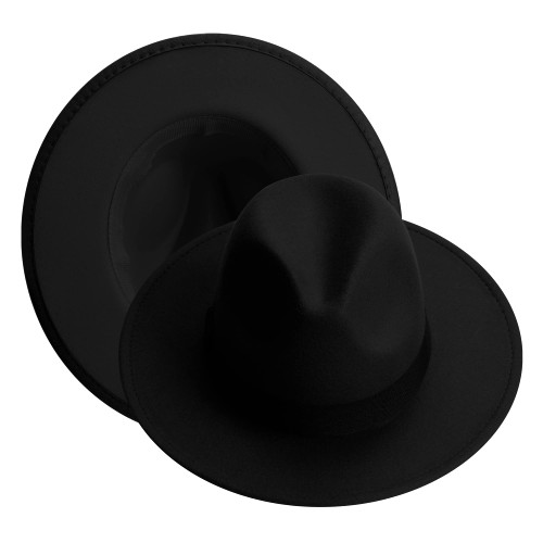 KUJUHA Fedora Hats for Mens/Womens Felt FedoraHats Two Tone Wide Brim Fedora Hats Rancher Hat Black