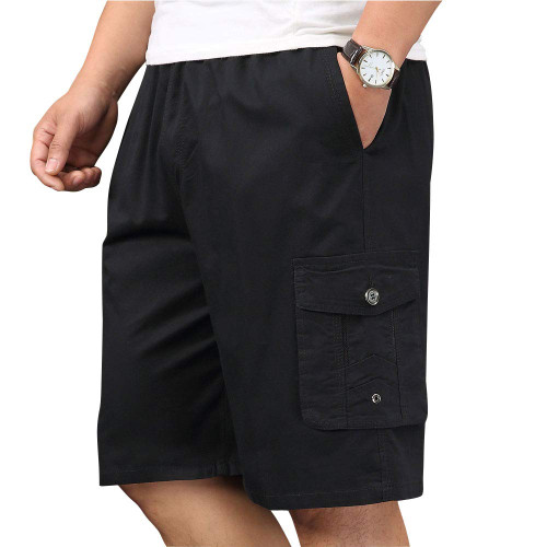 XinnanDe Mens Lightweight Cotton Loose Full Elastic Waist Twill Cargo Short with Drawstring Black