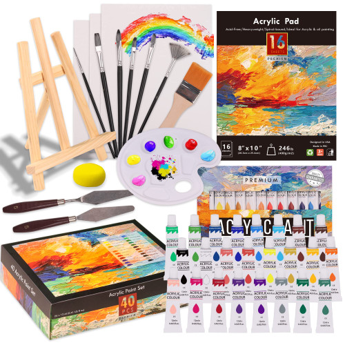 Kalour Acrylic Paint Set 56 pcs,Painting Supplies with 24 Acrylic Paint,16 Sheets Acrylic Pad,Painting Brushes,Canvas,Palette,Easel - Art Craft Paints Kit for Artists Beginners,Kids and Adults.