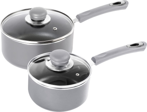 Utopia Kitchen Nonstick Saucepan Set - 1 Quart and 2 Quart - Glass Lid - Multipurpose Use for Home Kitchen or Restaurant (Silver-Black)