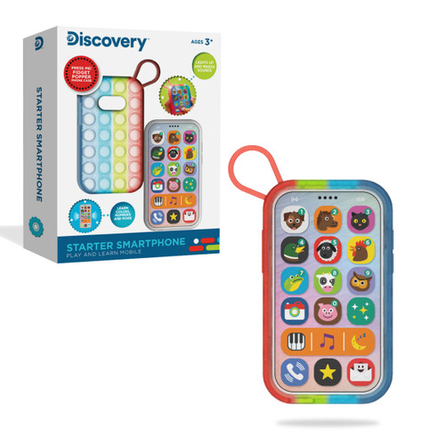 DISCOVERY KIDS Play and Learn Mobile Starter Smartphone, Educational Learning Toy with Sensory Fidget Popper Case, Teach Children Colors, Numbers, Animals, Music, with Sound Effects & Lights