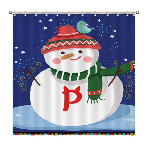 Christmas Holiday Initial P Winter Snowman Shower Curtains 72x72 Inch Polyester Fabric Bathroom Shower Curtains with Hooks Durable Waterproof Shower Curtains for Bathroom Bathtub Home Decoration