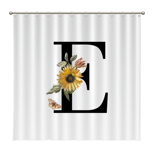 Sunflower Black Monogram Alphabet Initial Letter E Shower Curtains 72x72 Polyester Fabric Bathroom Shower Curtains with Hooks Waterproof Shower Curtains for Bathroom Bathtub Home Decoration