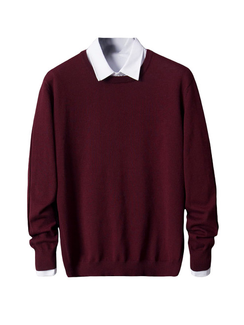Floerns Men's Solid Long Sleeve Ribbed Knit Round Neck Sweater Pullover Top Burgundy L
