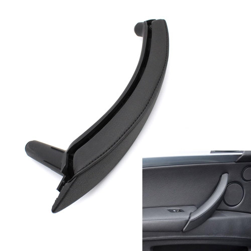 Goodithy Leather Door Handle Assembly Passenger Side Left/Right Interior Door Pull Handle Trim Replacement for BMW X5 E70 X6 E71 E72 2007-2013 (Black Left)