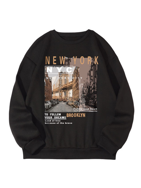 GORGLITTER Men's Letter Graphic Sweatshirt Casual Crew Neck Sweatshirt Long Sleeve Pullovers Top Black Medium
