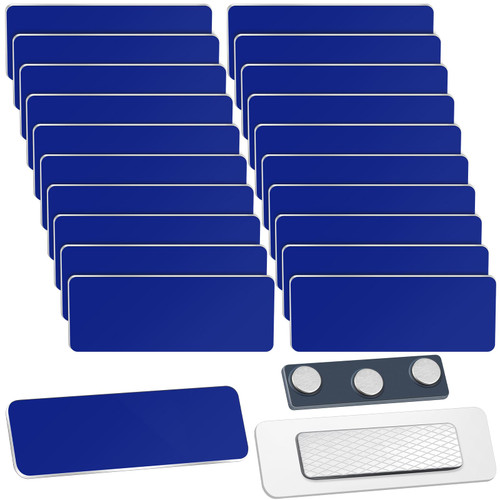 50 Pack Magnetic Name Tags Magnets Name Badge Holder Blank Plastic Magnet Name Tag Backing 1 x 3 Inches with 3 Pcs Magnets for Police Office School (Blue)