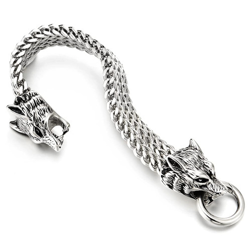 COOLSTEELANDBEYOND Biker Mens Stainless Steel Wolf Head Franco Link Curb Chain Bracelet with Spring Ring Clasp 8.7 Inch COOLSTEELANDBEYOND Biker Mens Stainless Steel Wolf Head Franco Link Curb Chain Bracelet with Spring Ring Clasp 8.7 Inch