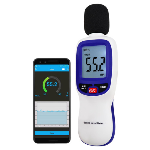 Bluetooth Decibel Meter Sound Meter Sound Pressure Level Reader (SPL) 30-130dB Range 20000 Datalogging with Max/Min/Hold and Alarm Function for Home, School, Factory