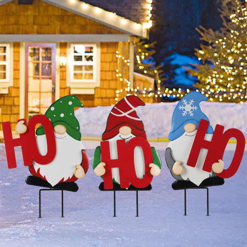 DR.DUDU Set of 3 Christmas Outdoor Metal Stake Gnomes, HOHOHO Gnome Yard Welcome Sign for Outdoor Decorations, Outside Holiday Xmas Garden Lawn Pathway Patio DR.DUDU Set of 3 Christmas Outdoor Metal Stake Gnomes, HOHOHO Gnome Yard Welcome Sign for Outdoor Decorations, Outside Holiday Xmas Garden Lawn Pathway Patio