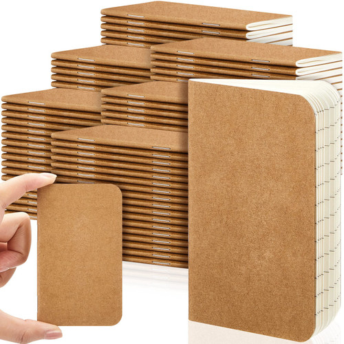 Outus 90 Pcs Small Notebooks Bulk Mini Notebook Lined Pocket Notebook 4 x 2.5 Inch Mini Journal Kraft Paper Softcover Pocket Notepad Memo for School Kids Students, 60 Pages 30 Sheets(Brown)