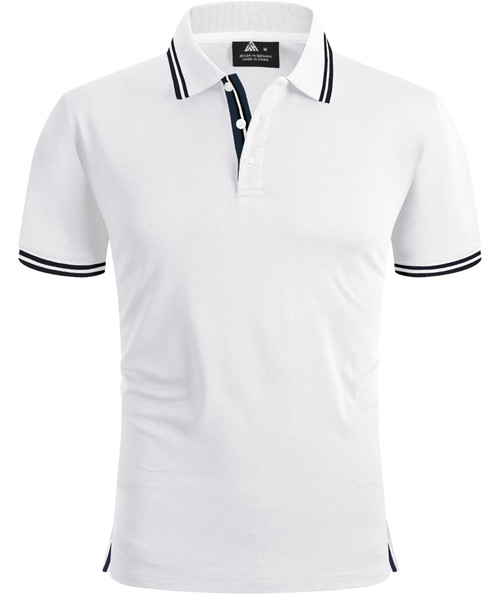 ZITY Mens Polo Shirt Short Sleeve Sports Golf Tennis T-Shirt 110-White Black-2XL