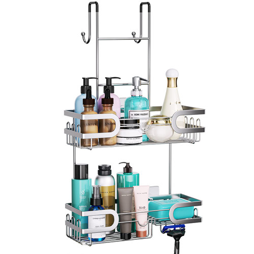 HapiRm Shower Caddy over Door with 14 Hooks and Soap Holder, No Drilling Hanging Shower Caddy, Rustproof & Waterproof Stainless Steel Hanging Shower Organizer for Bathroom-Silver HapiRm Shower Caddy over Door with 14 Hooks and Soap Holder, No Drilling Hanging Shower Caddy, Rustproof & Waterproof Stainless Steel Hanging Shower Organizer for Bathroom-Silver