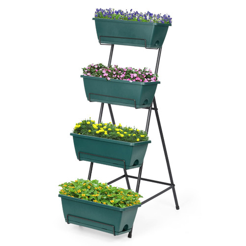 4 Tiers Vertical Raised Garden Bed, Planter Raised Beds Freestanding Elevated Planter Bed with Planter Tray for Indoor and Outdoor Flowers Herbs Vegetables, Green