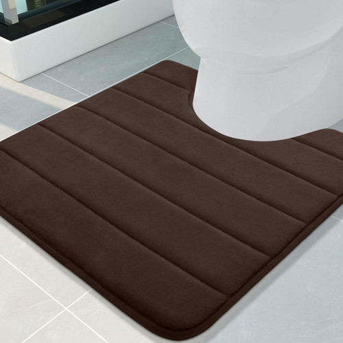 Buganda Memory Foam U-Shaped Contour Toilet Rugs, Non Slip Absorbent Toilet Mat, Thick Soft Washable Bathroom Rugs, Floor Carpet Bath Rugs Mat for Toilet Base (24" x 24", Brown)
