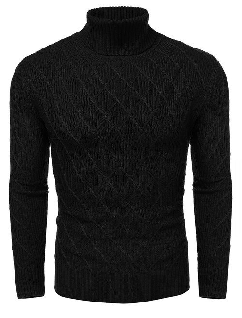 COOFANDY Men's Slim Fit Turtleneck Sweater Knitted Thick Cotton Pullover Sweaters Black