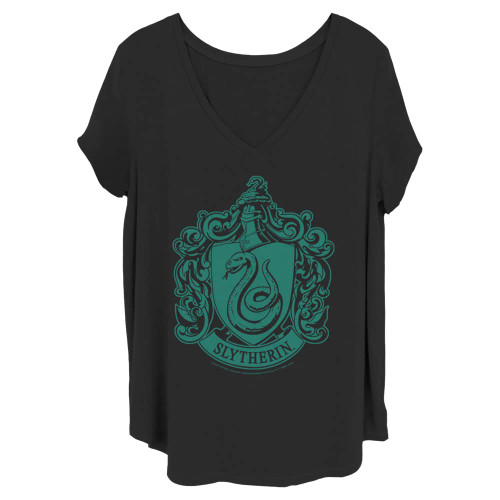 Harry Potter Women's Deathly Hallows Simple Slytherin Junior's Plus Short Sleeve Tee Shirt, Black, 2X