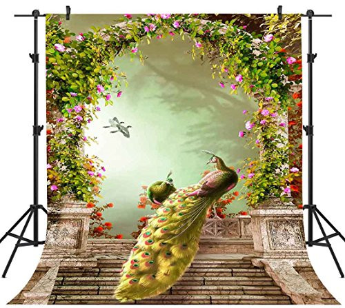 FHZON 5x7ft Pretty Peacocks in the Garden Photography Backdrop Fantastic Dream Forest Artist Beautiful Garden Full of Spring Background Themed Party YouTube Backdrops Photo Studio Props FH1361