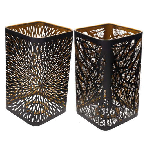 DOITOOL 2pcs Wrought Iron Hollow Lampshade Hollow Lamp Shade Nightstand Lights Shade Lamp Shades for Table Lamp Black Chandelier Lampshades for Desk Lamps Hollow Out E27 Inner Gold