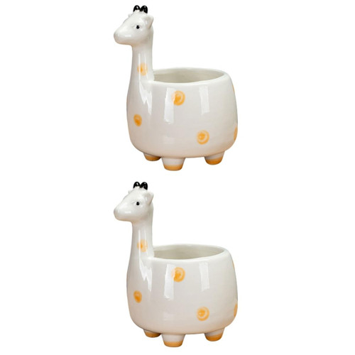 Happyyami 2pcs Flowerpot Pot for Plants Indoor Animal Planter Pot Giraffe Flower Plant Pot Mini Flower Pot Giraffe Succulent Pot Tabletop Ceramic Flower Potted Plant Cactus Office Ceramics