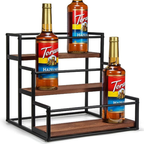 Coffee Syrup Rack Organizer Syrup Bottle Holder Stand for Coffee Bar Station, 3-Tier 12 Bottle Countertop Storage Rack for Kitchen, Freestanding Tabletop Liquor Wine Rack for Dressings Cocktail?Black?