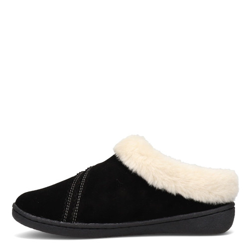 Clarks Womens Suede Leather Clog Slipper JMS0411B - Warm Plush Faux Fur Lining - Indoor Outdoor House Slippers For Women (8 M US, Black)