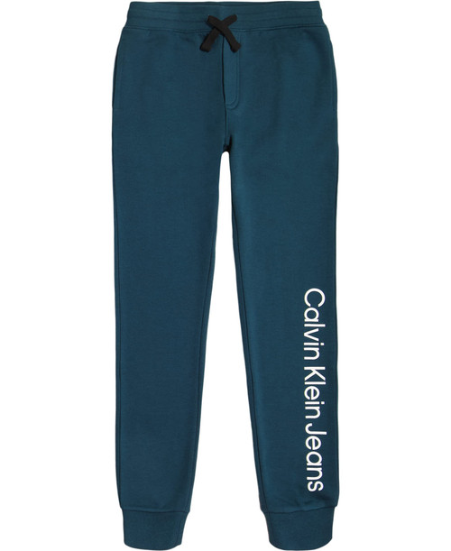 Calvin Klein Boys' Pull-On Fleece Jogger Sweatpants, Drawstring Closure, Vertical Logo Deep Cyan, 8