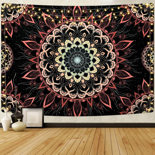 Uspring Mandala Tapestry Bohemian Tapestry Floral Aesthetic Tapestries Hippie Boho Tapestry Burning Sun Tapestry Wall Hanging Decor for Bedroom, Living Room, Dorm (70.9 x 92.5 inches)