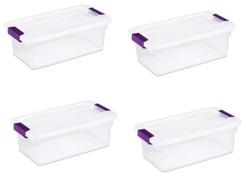 6 Quart (Qt) Clearview Storage Latch Box w/ Purple Latches