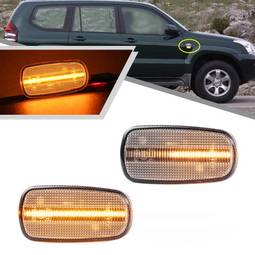 2Pcs Amber Dynamic Sequential Blink LED Side Marker Light for Toyota Scion XA XB 2003-2006 Front Fender Turn Signal Light Indicator Lamp Clear Lens