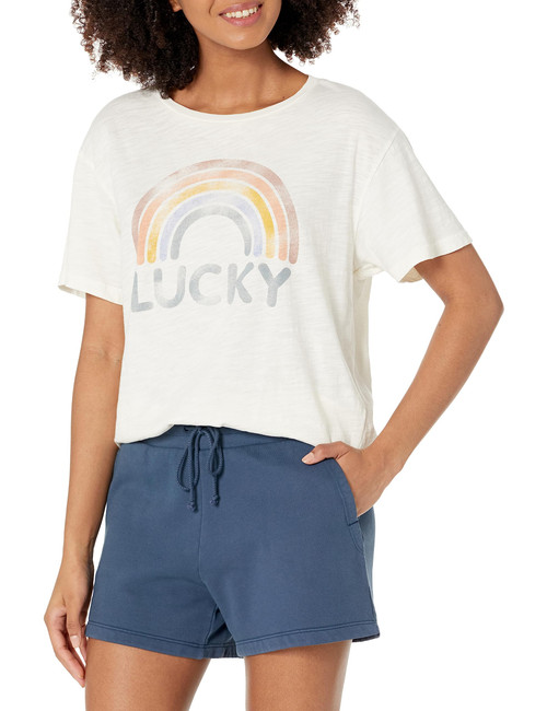 Lucky Brand Women's Lucky Rainbow Boyfriend Tee, Whisper White