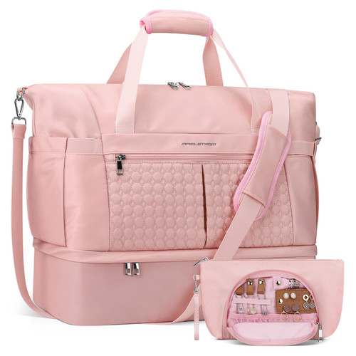 Gym Bag for Women?40L Travel Duffel Bag with Shoes Compartment and Wet Pocket?Waterproof Carry On Weekender Bag?Sport Gym Tote Bags Swimming Yoga, Hospital Holdalls?Pink?
