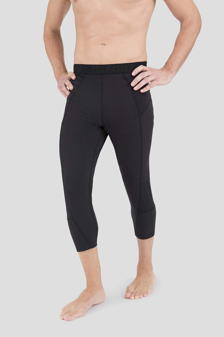 Terramar Men's Thermolator Climasense 4-Way Stretch Brushed 3/4 Pants, Black, Medium (32"-34")