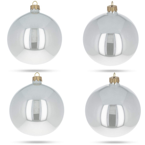 Set of 4 Glossy White Glass Ball Christmas Ornaments 4 Inches