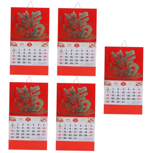 BESTOYARD 5pcs 2024 monthly calendar chinese calendar book 2024 lunar new year calendar year of dragon calendars 2024 Chinese lunar calendar 2024 calendar Paper gold leaf office decorate