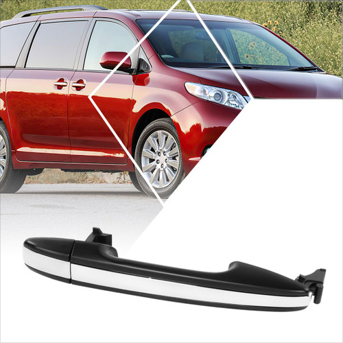 PM PERFORMOTOR Rear Left/Right Side Outer Door Handle Compatible with 11-14 Toyota Sienna,Primered Black/Chrome