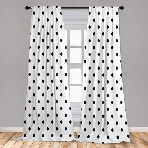 Lunarable Navy and White Curtains, Retro Style Dark Polka Dots Pattern in Maritime Colors Ocean Sea Theme, Window Treatments 2 Panel Set for Living Room Bedroom, Pair of - 28" x 63", Navy Blue