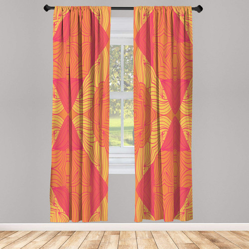 Ambesonne Abstract Window Curtains, Retro Psychedelic Inspired Flowers Pattern Warm Tones, Lightweight Decorative 2-Panel Set & Rod Pocket, Pair of - 28" x 84", Coral Sienna