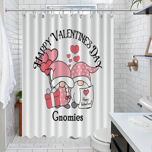 Happy Valentine's Day Gnomies Shower Curtains Sweet Valentine's Day Present Bathroom Curtain Home Bathroom Decorations Polyester Fabric Modern Bathroom Shower Curtain with Rustproof Hooks 47x72