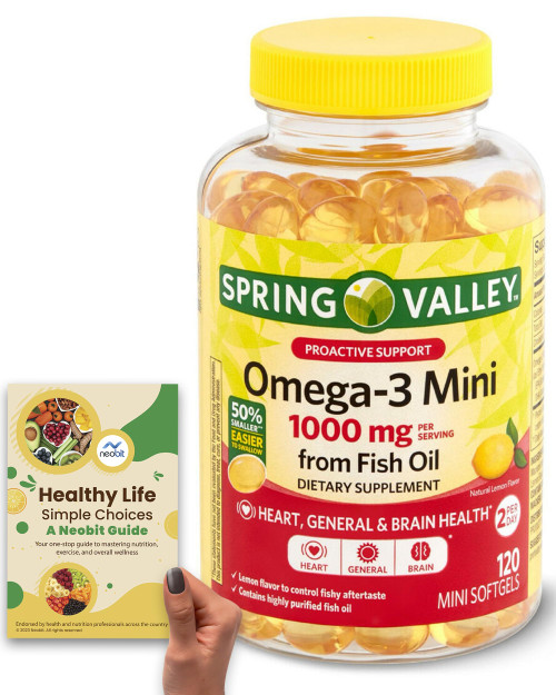 Spring Valley Proactive Support Omega-3 Mini Softgels: Boost for Heart, Brain & General Health, 1000 mg, 120 Count - Bundle with 'Healthy Life, Simple Choices: Guide' (2 Items)