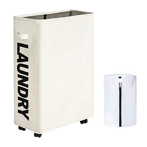 ZERO JET LAG Slim Laundry Basket Laundry Hamper Mesh Laundry Bag Rolling Dirty Clothes Hamper Handles on Wheels Collapsible Thin Waterproof (Beige) ZERO JET LAG Slim Laundry Basket Laundry Hamper Mesh Laundry Bag Rolling Dirty Clothes Hamper Handles on Wheels Collapsible Thin Waterproof (Beige)