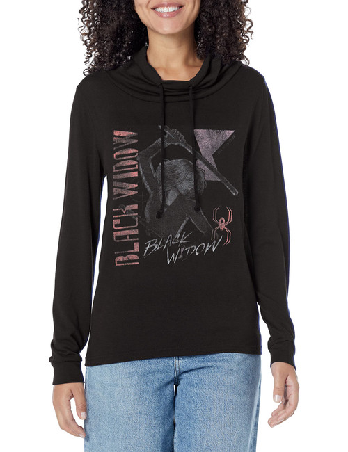 Marvel Black Widow Retro Women's Cowl Neck Long Sleeve Knit Top, Large