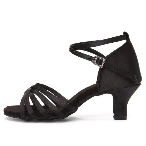 DKZSYIM Women's Satin Latin Dance Shoes Professional Ballroom Salsa Practice Performance Dancing Shoes,213-Black-5,US 8.5