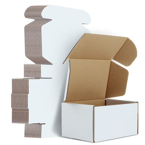 25-Pack 7x5x4 Shipping Boxes for Small Business, White Corrugated Cardboard Mailer Boxes for Shipping Mailing, 3 Layers Corrugated Cardboard Boxes for Shipping Packing Storaging Literature Mailer